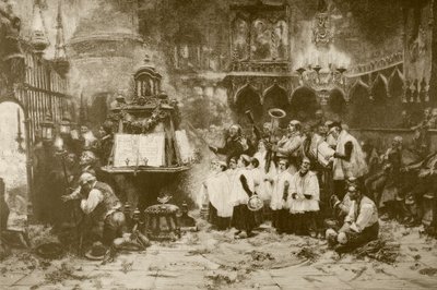 La messa solenne, dopo un dipinto di J. Benlliure, inciso da M. Weber, da 